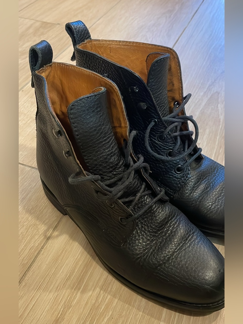 Madewell Hayden Ankle Boots Black Pebbled Leather Lace Up Round Toe Combat
